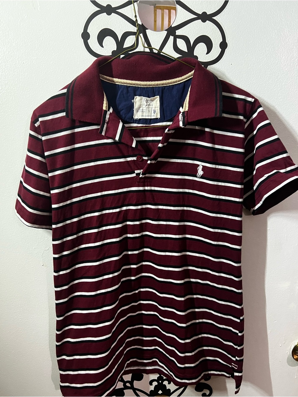 Polo by Ralph Lauren Burgundy Striped Polo with White & Navy Accents